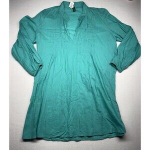 Ralph Lauren Teal Crinkle Cotton Tunic Dress Women’s S Pin-Tuck Pleated Cover Up